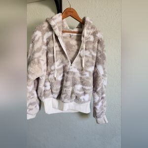 Y2k Cozy Camo Sherpa Half-Zip Hoodie